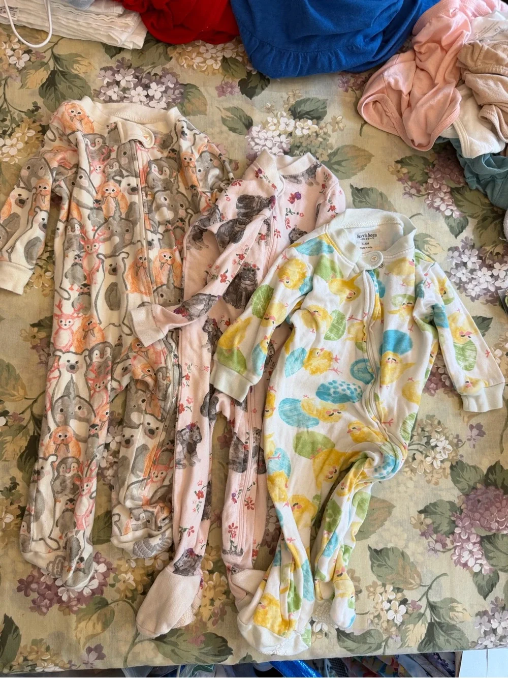 Burt's Bees Baby Multi-Color Animal & Duck Footed Pajama  3 sleeper Set